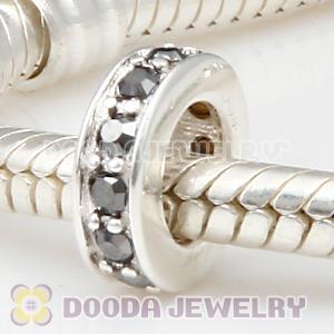 Sterling Silver European Spacer Beads with Jet Hematite Austrian Crystal