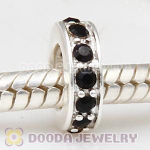 Sterling Silver European Spacer Beads with Jet Austrian Crystal