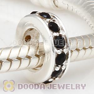 Sterling Silver European Spacer Beads with Jet Austrian Crystal