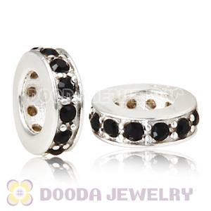 Sterling Silver European Spacer Beads with Jet Austrian Crystal