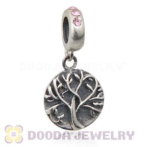 Sterling Silver Tree of Life Dangle Beads with Light Rose Austrian Crystal