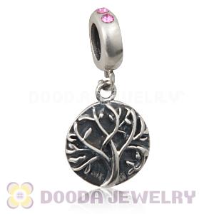Sterling Silver Tree of Life Dangle Beads with Rose Austrian Crystal