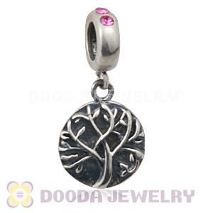 Sterling Silver Tree of Life Dangle Beads with Fuchsia Austrian Crystal