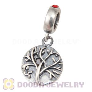 Sterling Silver Tree of Life Dangle Beads with Light Siam Austrian Crystal