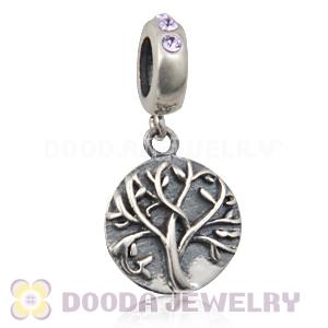 Sterling Silver Tree of Life Dangle Beads with Violet Austrian Crystal