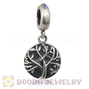 Sterling Silver Tree of Life Dangle Beads with Tanzanite Austrian Crystal