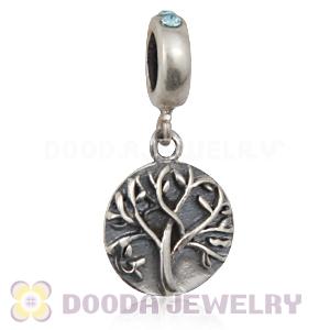 Sterling Silver Tree of Life Dangle Beads with Aquamarine Austrian Crystal