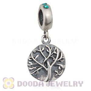 Sterling Silver Tree of Life Dangle Beads with Blue Zircon Austrian Crystal