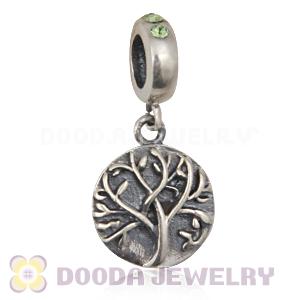Sterling Silver Tree of Life Dangle Beads with Peridot Austrian Crystal