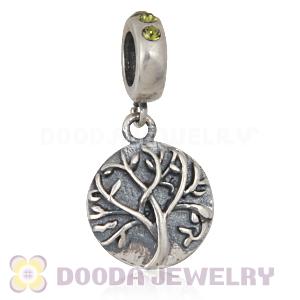 Sterling Silver Tree of Life Dangle Beads with Olivine Austrian Crystal