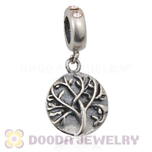 Sterling Silver Tree of Life Dangle Beads with Light Peach Austrian Crystal