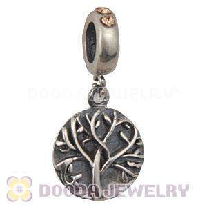 Sterling Silver Tree of Life Dangle Beads with Light Colorado Topaz Austrian Crystal