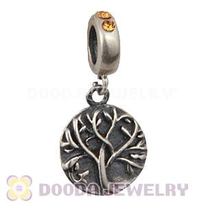 Sterling Silver Tree of Life Dangle Beads with Topaz Austrian Crystal