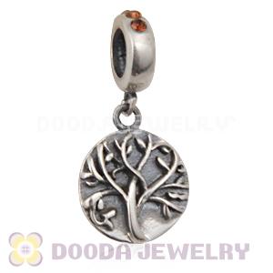 Sterling Silver Tree of Life Dangle Beads with Smoked Topaz Austrian Crystal