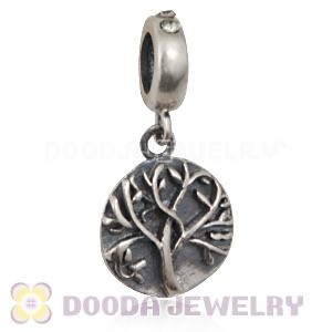 Sterling Silver Tree of Life Dangle Beads with Black Diamond Austrian Crystal