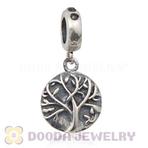 Sterling Silver Tree of Life Dangle Beads with Jet Austrian Crystal