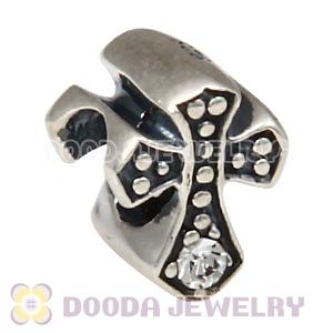 European Antique Sterling Silver Cross Charm Bead with Crystal Austrian Crystal