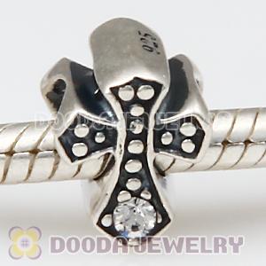 European Antique Sterling Silver Cross Charm Bead with Crystal Austrian Crystal