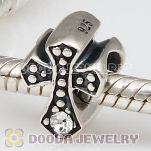 European Antique Sterling Silver Cross Charm Bead with Crystal Austrian Crystal