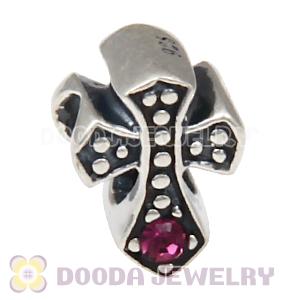 European Antique Sterling Silver Cross Charm Bead with Amethyst Austrian Crystal
