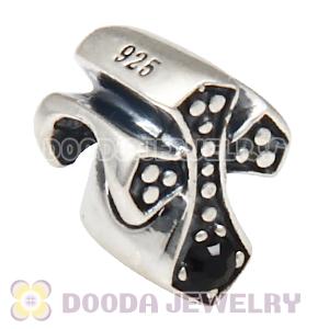 European Antique Sterling Silver Cross Charm Bead with Jet Austrian Crystal