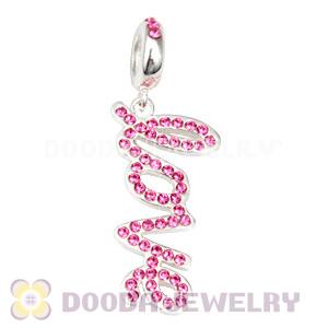 European Sterling Silver Love Letters Dangle Beads with Rose Austrian Crystal