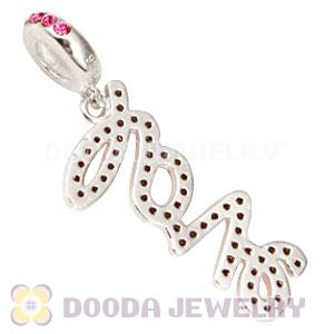 European Sterling Silver Love Letters Dangle Beads with Rose Austrian Crystal