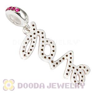 European Sterling Silver Love Letters Dangle Beads with Fuchsia Austrian Crystal