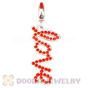 European Sterling Silver Love Letters Dangle Beads with Hyacinth Austrian Crystal