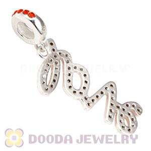 European Sterling Silver Love Letters Dangle Beads with Hyacinth Austrian Crystal