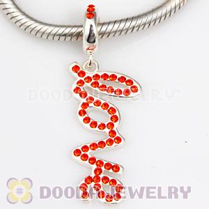 European Sterling Silver Love Letters Dangle Beads with Hyacinth Austrian Crystal