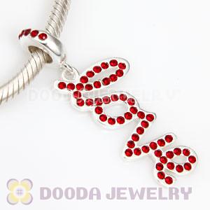 European Sterling Silver Love Letters Dangle Beads with Siam Austrian Crystal