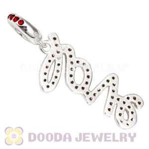 European Sterling Silver Love Letters Dangle Beads with Siam Austrian Crystal