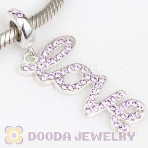 European Sterling Silver Love Letters Dangle Beads with Violet Austrian Crystal