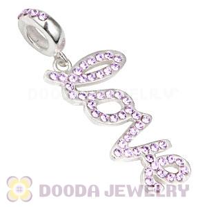 European Sterling Silver Love Letters Dangle Beads with Violet Austrian Crystal