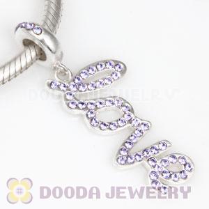 European Sterling Silver Love Letters Dangle Beads with Tanzanite Austrian Crystal