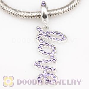 European Sterling Silver Love Letters Dangle Beads with Tanzanite Austrian Crystal