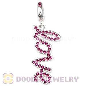 European Sterling Silver Love Letters Dangle Beads with Amethyst Austrian Crystal