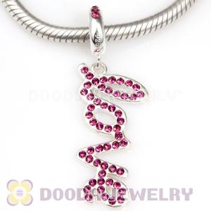 European Sterling Silver Love Letters Dangle Beads with Amethyst Austrian Crystal