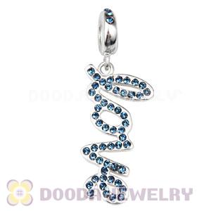 European Sterling Silver Love Letters Dangle Beads with Montana Austrian Crystal