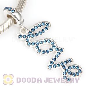 European Sterling Silver Love Letters Dangle Beads with Montana Austrian Crystal