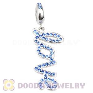 European Sterling Silver Love Letters Dangle Beads with Sapphire Austrian Crystal