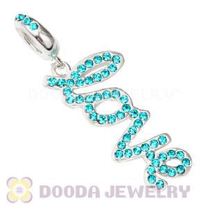 European Sterling Silver Love Letters Dangle Beads with Blue Zircon Austrian Crystal