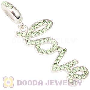 European Sterling Silver Love Letters Dangle Beads with Peridot Austrian Crystal
