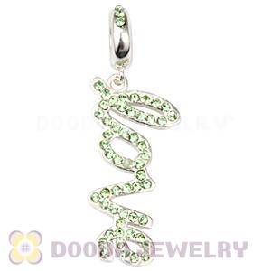 European Sterling Silver Love Letters Dangle Beads with Peridot Austrian Crystal