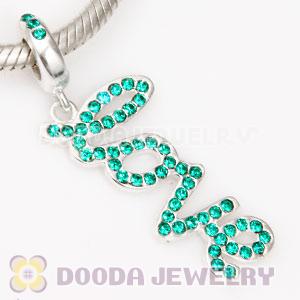 European Sterling Silver Love Letters Dangle Beads with Emerald Austrian Crystal