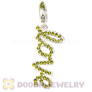 European Sterling Silver Love Letters Dangle Beads with Olivine Austrian Crystal