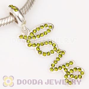 European Sterling Silver Love Letters Dangle Beads with Olivine Austrian Crystal