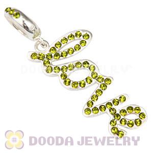 European Sterling Silver Love Letters Dangle Beads with Olivine Austrian Crystal