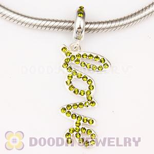 European Sterling Silver Love Letters Dangle Beads with Olivine Austrian Crystal